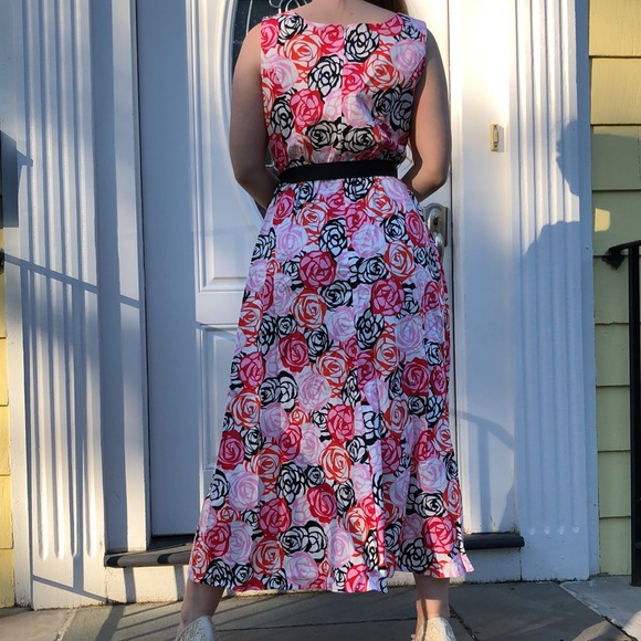 Coldwater Creek midi red/pink/white floral print - Picture 3 of 8